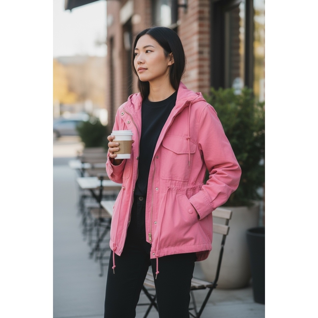 Coach Womens Pink Hooded Utility Field Jacket Parka Xs Drawstring Waist Full Zip